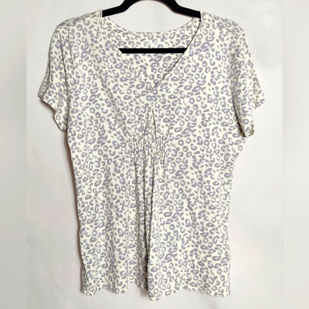 Covington Smocked Front Lounge T-Shirt, Beige/Grey Leopard Print, Size L